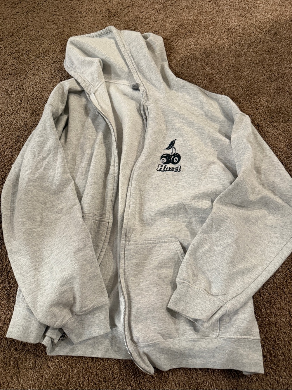 Hazel Light Gray Zip Hoodie with Logo